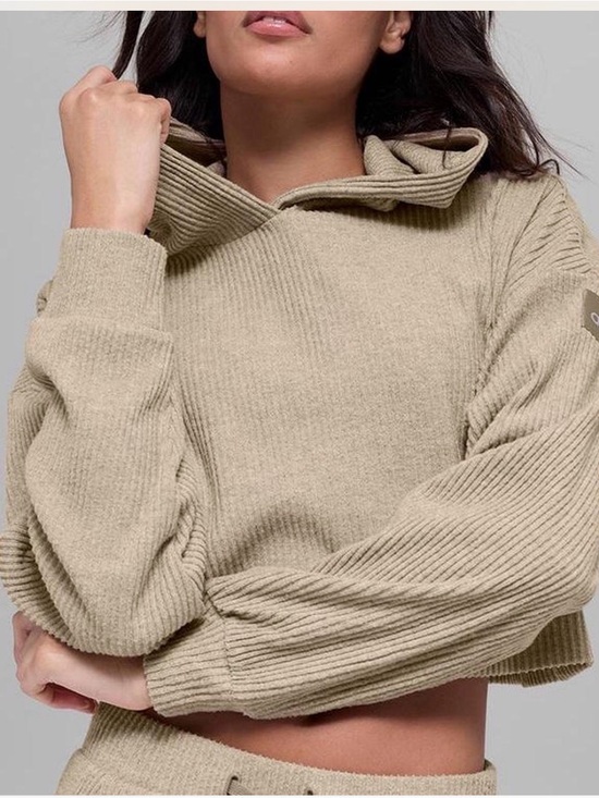 ALO Yoga Tops - ALO Yoga Muse Cropped Hoodie in Gravel Heather